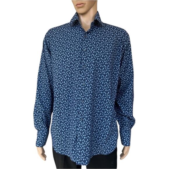 Peter Millar‎ summer comfort button down Navy with light blue flowers - Picture 1 of 10